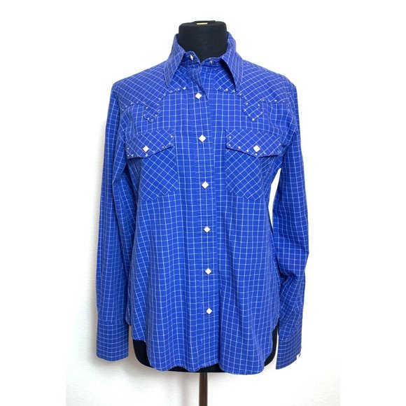 Cruel Girl Long Sleeve Blue White Check Western Shirt M - Picture 2 of 12